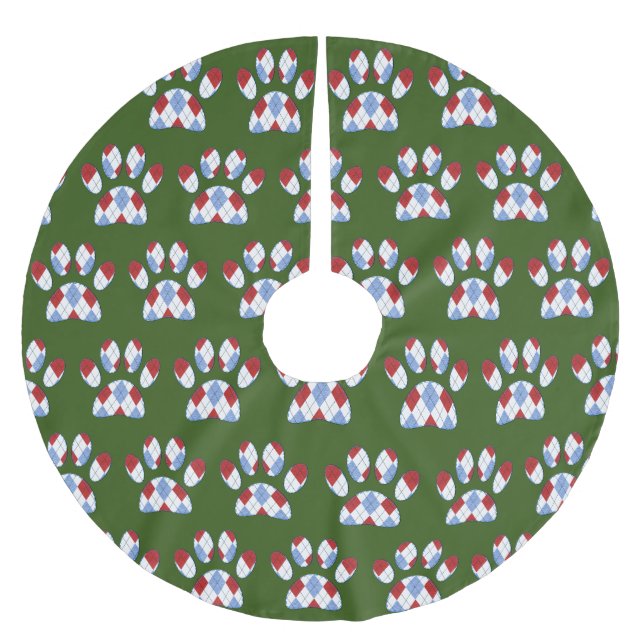 Argyle Dog Paw Print Brushed Polyester Tree Skirt (Front)