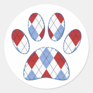 Argyle Dog Paw Print Classic Round Sticker