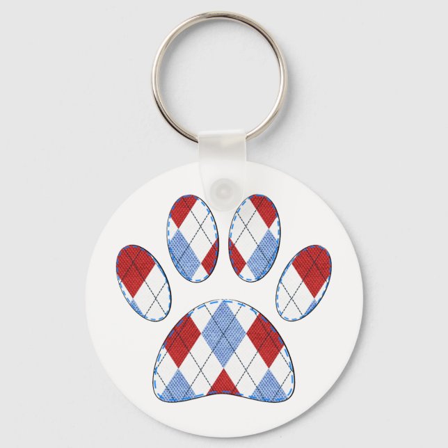 Argyle Dog Paw Print Key Ring (Front)