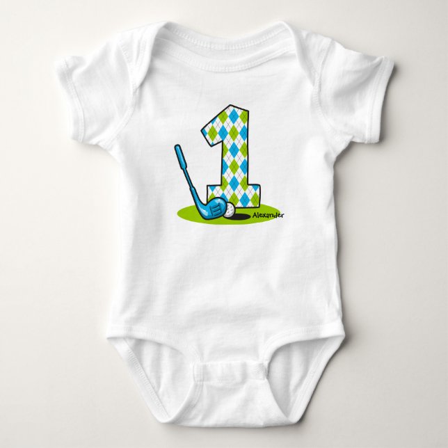 Argyle Golf 1st Birthday Personalised Baby Bodysuit (Front)