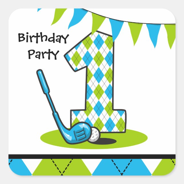 Argyle Golf 1st Birthday Square Sticker (Front)
