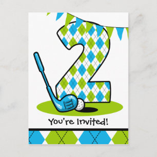 Argyle Golf 2nd Birthday Postcard Invitation