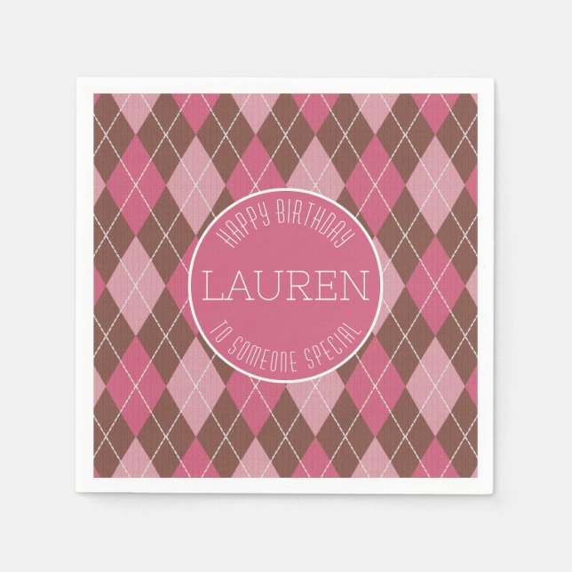 Argyle Golf Pattern - Pink / Brown Elegant Golfer Napkin (Front)