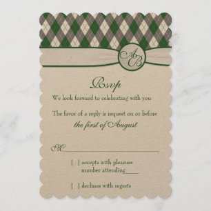 Argyle Golfball Golf Green Monogram Wedding RSVP Invitation