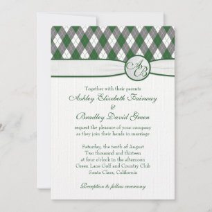 Argyle Golfball Golfing Green Monogram Wedding Invitation