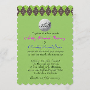 Argyle Golfball Golfing Green Monogram Wedding Invitation