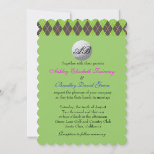 Argyle Golfball Golfing Green Monogram Wedding Invitation