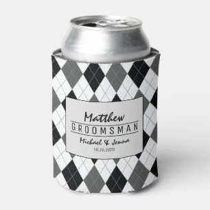 Argyle Harlequin Personalised Groomsman Wedding Can Cooler