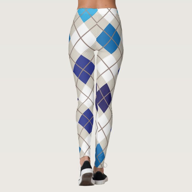 Argyle Harlequin Trendy Blue Grey White Diamond Leggings (Back)