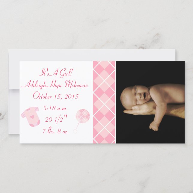 Argyle - It's A Girl... Our Precious Little Pearl Announcement (Front)