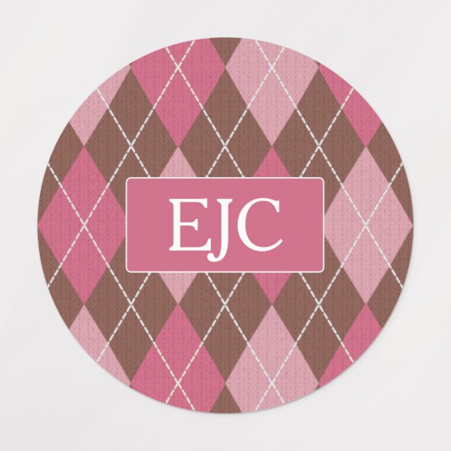 Argyle Knit Pink and Brown Pattern - your Initials (Design 5)