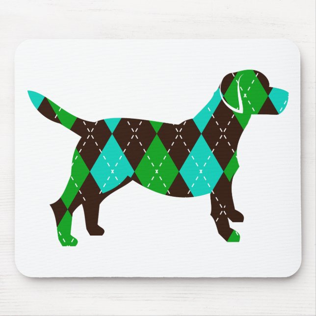 Argyle Labrador Dog Design (brown/blue/green) Mouse Mat (Front)