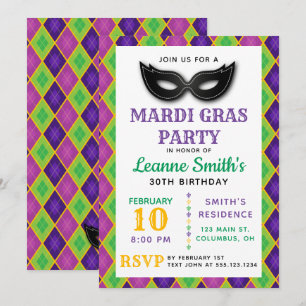 Argyle Mardi Gras Party Invitation