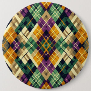 Argyle Mardi Gras yellow purple green 6 Cm Round Badge
