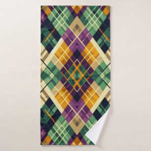 Argyle Mardi Gras yellow purple green Bath Towel
