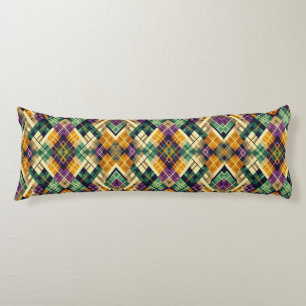 Argyle Mardi Gras yellow purple green Body Cushion