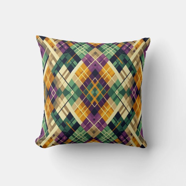 Argyle Mardi Gras yellow purple green Cushion (Front)