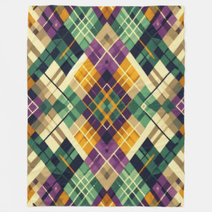 Argyle Mardi Gras yellow purple green Fleece Blanket