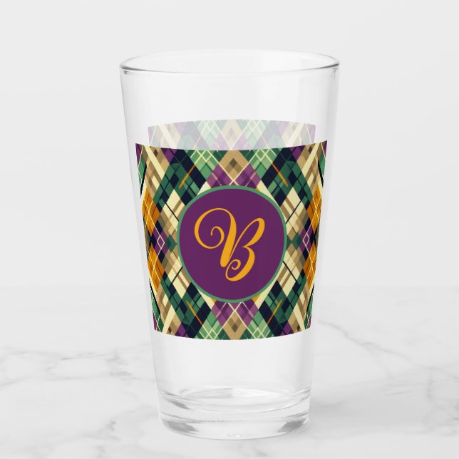 Argyle Mardi Gras yellow purple green Glass (Front)