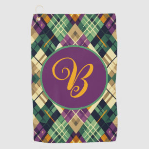 Argyle Mardi Gras yellow purple green Golf Towel
