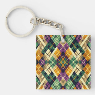 Argyle Mardi Gras yellow purple green Key Ring
