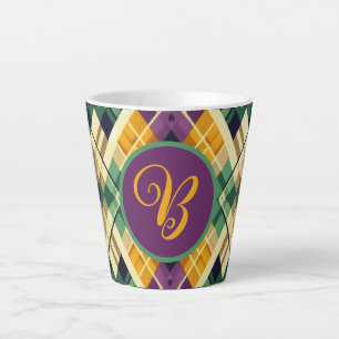 Argyle Mardi Gras yellow purple green Latte Mug