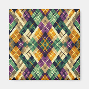 Argyle Mardi Gras yellow purple green Magnet
