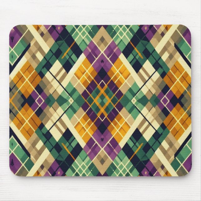 Argyle Mardi Gras yellow purple green Mouse Mat (Front)