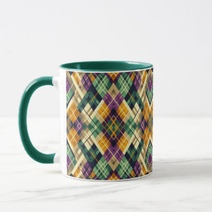 Argyle Mardi Gras yellow purple green Mug