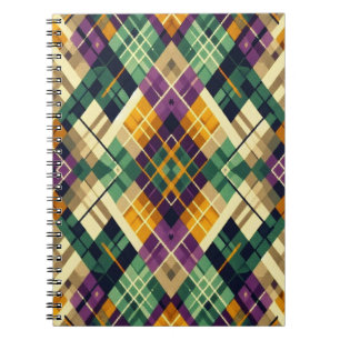 Argyle Mardi Gras yellow purple green Notebook