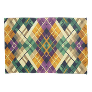 Argyle Mardi Gras yellow purple green Pillowcase