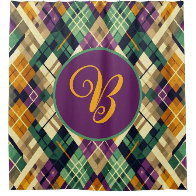 Argyle Mardi Gras yellow purple green Shower Curtain (Front)
