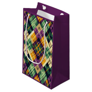 Argyle Mardi Gras yellow purple green Small Gift Bag