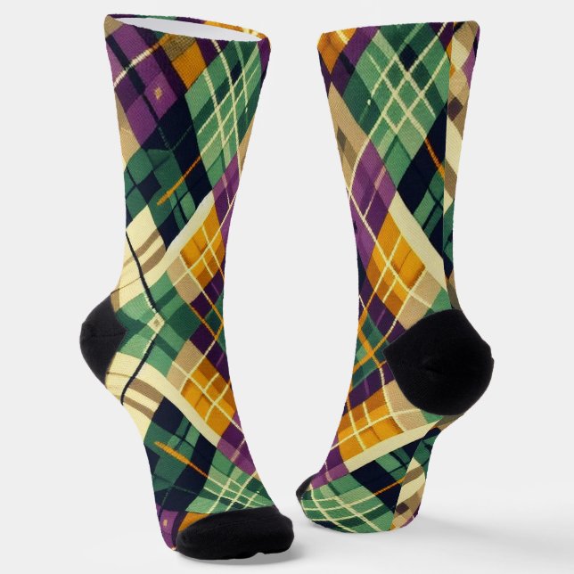 Argyle Mardi Gras yellow purple green Socks (Angled)