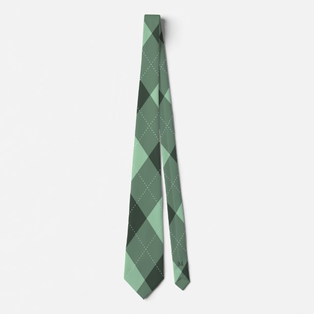Argyle Monogram Hidden Initial Green Tie (Front)