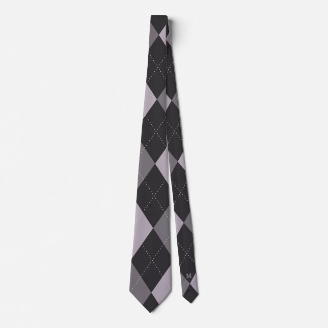 Argyle Monogram Hidden Initial Grey Tie (Front)
