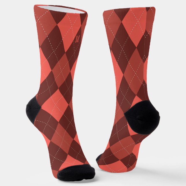 Argyle Monogram Initial Terracotta Socks (Angled)