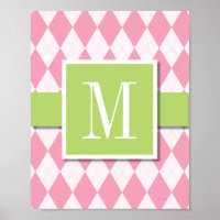 Argyle Monogram Wall Art, Pink & Lime