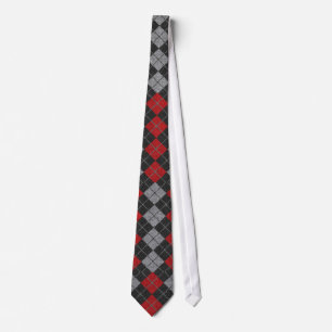 Argyle Necktie In Black, Red, And Grey