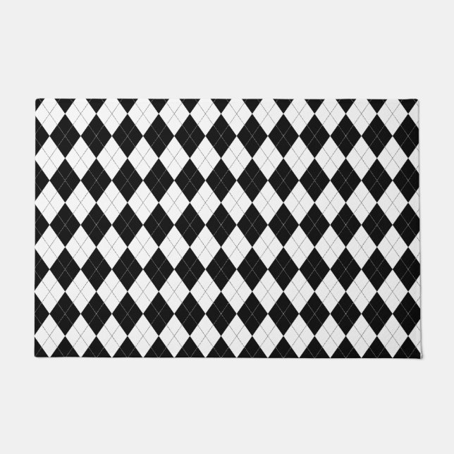 Argyle Pattern Black and White Doormat (Front)