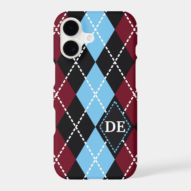Argyle pattern black, burgundy blue monogram (Back)