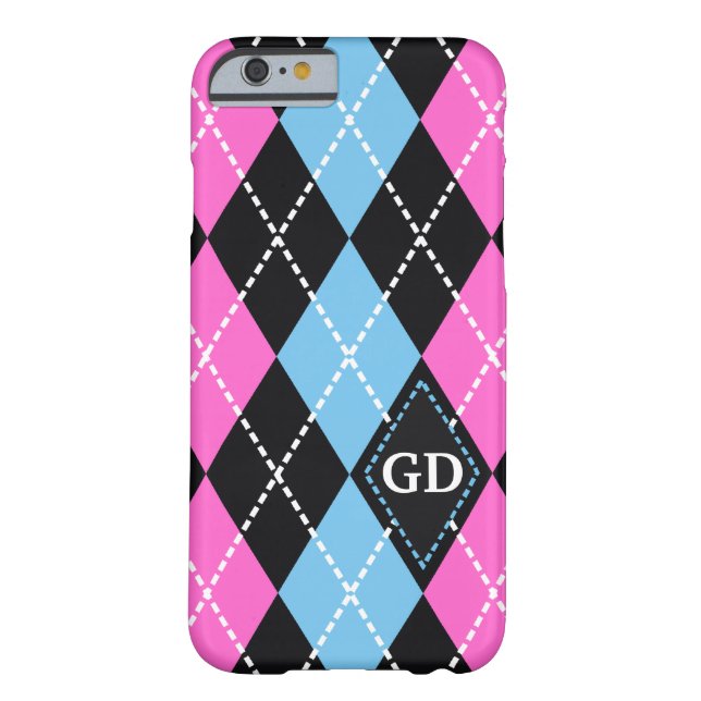 Argyle pattern black, pink, blue monogram Case-Mate iPhone case (Back)
