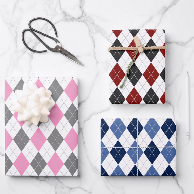 argyle pattern colour variety  wrapping paper shee (Front)