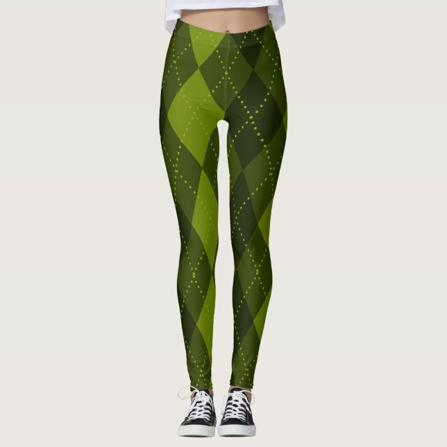 Argyle Pattern - Dark Olive Green Leggings (Front)
