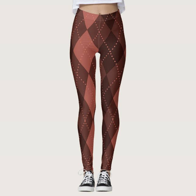 Argyle Pattern - Dark Reddish Orange Leggings (Front)