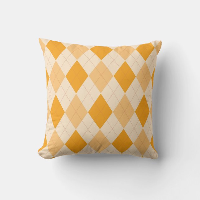 Argyle Pattern Diamond Design Geometric Orange Cushion (Front)