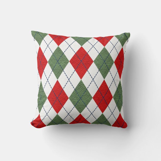 Argyle Pattern Diamond Design Geometric red, green Cushion (Front)