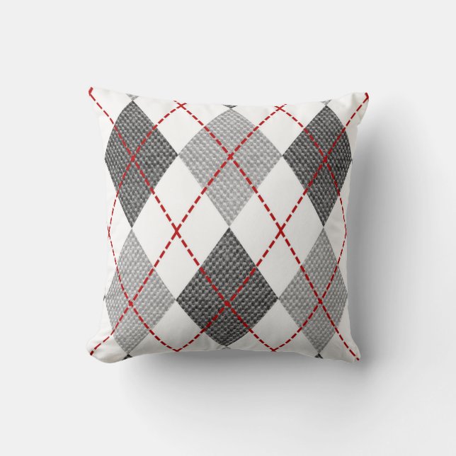 Argyle Pattern Diamond Design Geometric White Cushion (Front)