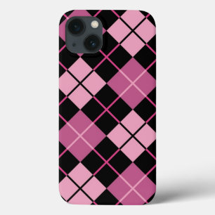 Argyle Pattern in Black and Pink iPhone 13 Case