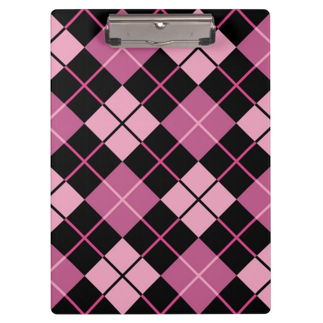 Argyle Pattern in Black and Pink Clipboard (Front)